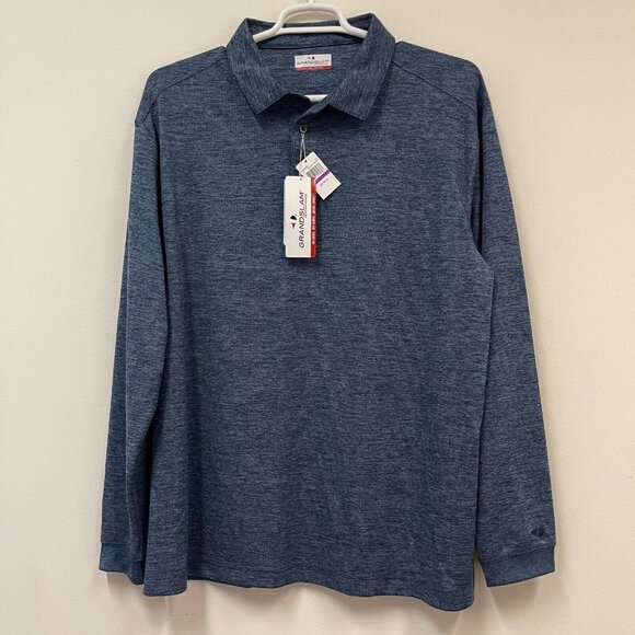 Grand Slam Performance Golf Mens Blue Long Sleeve Polo Shirt XXL UPF 50 New - Picture 1 of 9